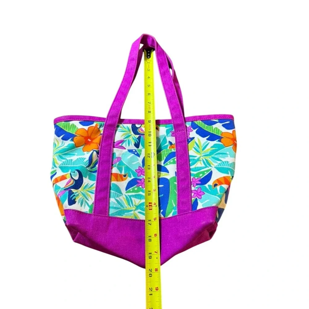 Lands End Kids Tropical Toucan Floral Canvas Zipper Tote Bag Purple 482576
